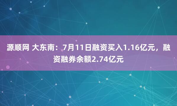 源顺网 大东南：7月11日融资买入1.16亿元，融资融券余额2.74亿元